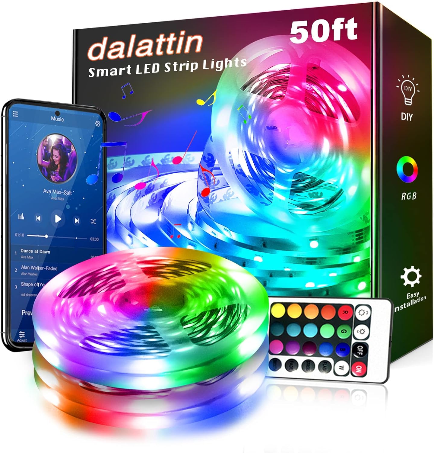Dalattin Led Lights for Bedroom 50ft, Smart Led Strip Lights with App
