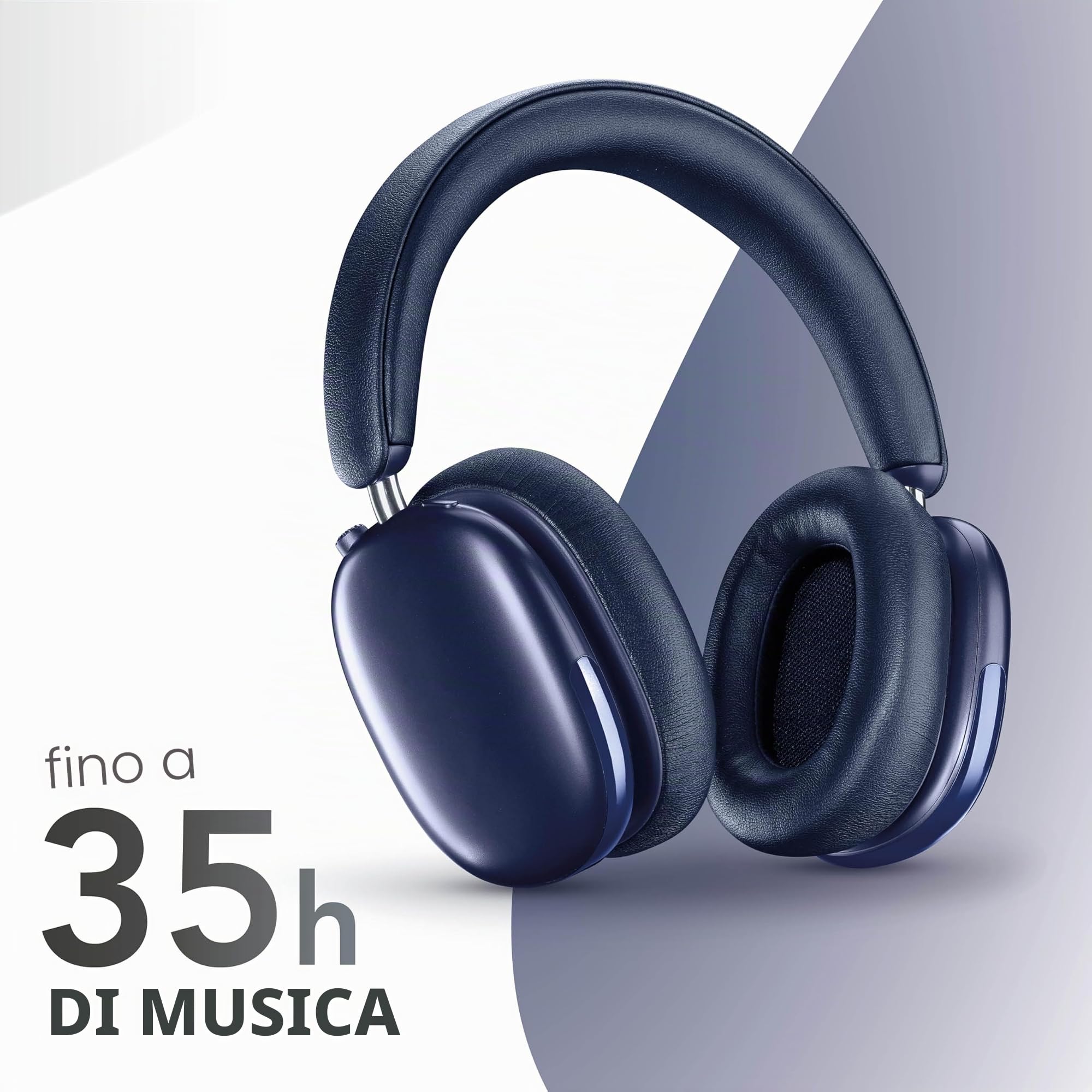 Music Sound Aurix Cuffie Bluetooth Over Ear, Blu | Cancellazione Attiva del Rumore, Audio Spaziale, Comandi sui Padiglioni, Microfono Integrato, Fino a 35h di Autonomia