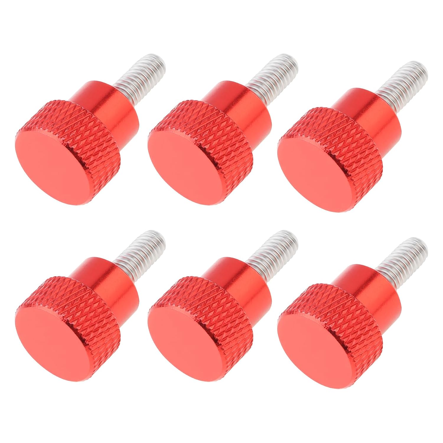 6 Pack M4 x 10 mm Stainless Steel Threaded Knurled Thumbscrew Screw on Knobs Grip Thumb Screw Round Clamping Screw with Red Aluminum Head
