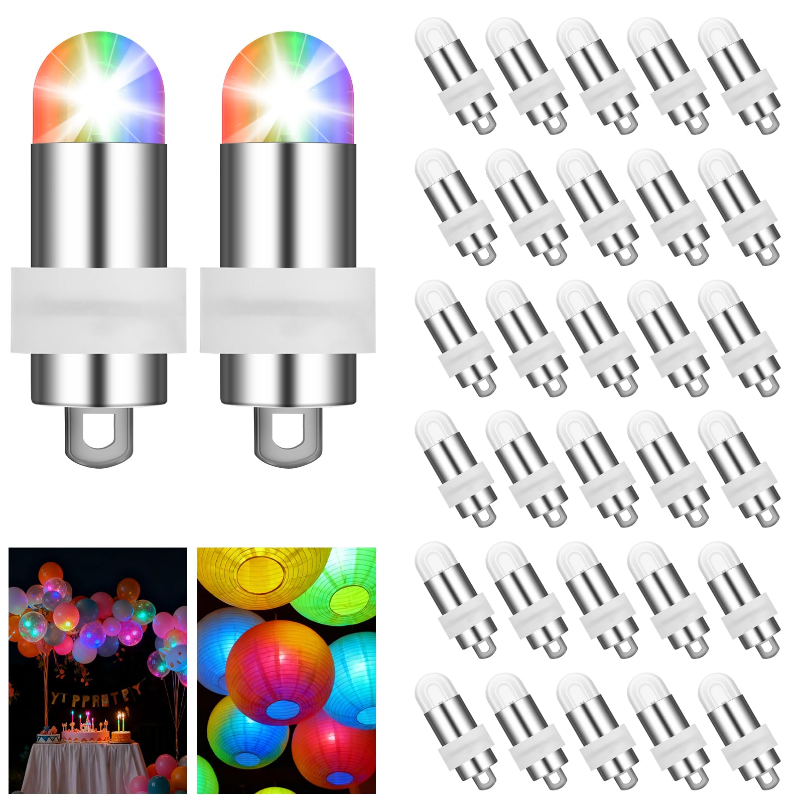 AUAUY LED Paper Lantern Lights, 30PCS Mini LED Lights, Waterproof Battery Operated Light for Paper Lantern Balloon Christmas Halloween Wedding Birthday Party Festival Decoration (Colourful)