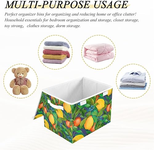Miniatura 7 de Contenedores plegables de almacenamiento de frutas cítricas para ropa, contenedores de almacenamiento de tela con asa reforzada, organizadores de
