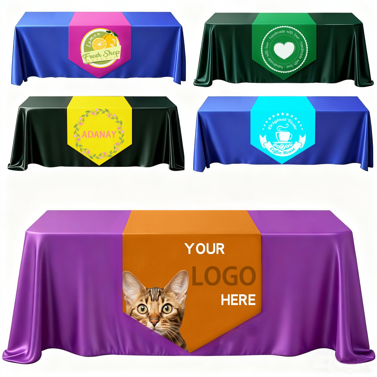 Zkgiftsdz Custom Table Runner, Personalized Tablecloth with Logo & Text, for Wedding Birthday Party Anniversary, Tradeshow & Vendor Booth Display (Table Runner-36x72in/92x183cm)