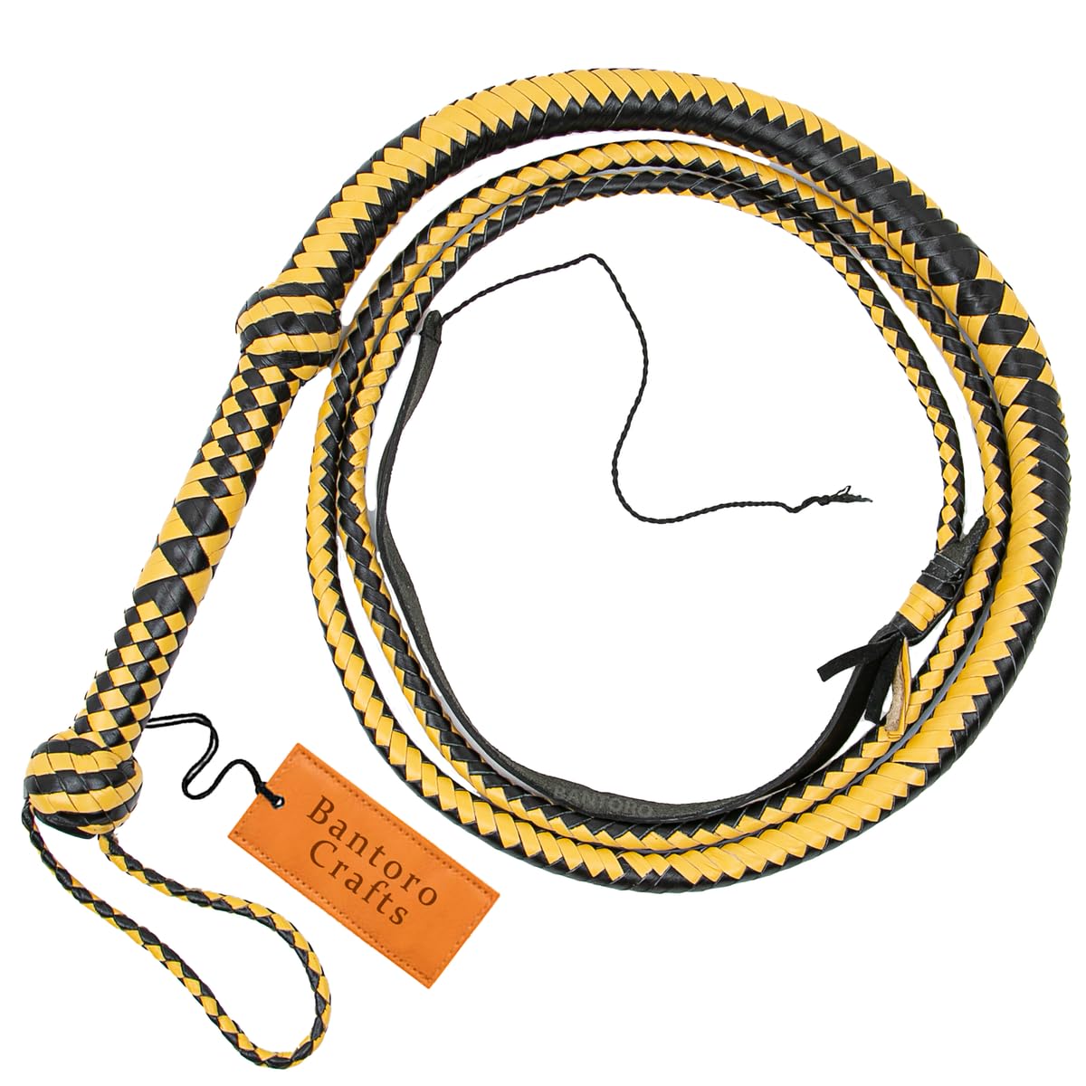 Nero e Giallo Frusta in Vera Pelle Lunghezza 8 Piedi (2,4 Metri) 12 trecce Fili Pelle Intrecciata Frusta Forte e schioccante Raccolto di Equitazione