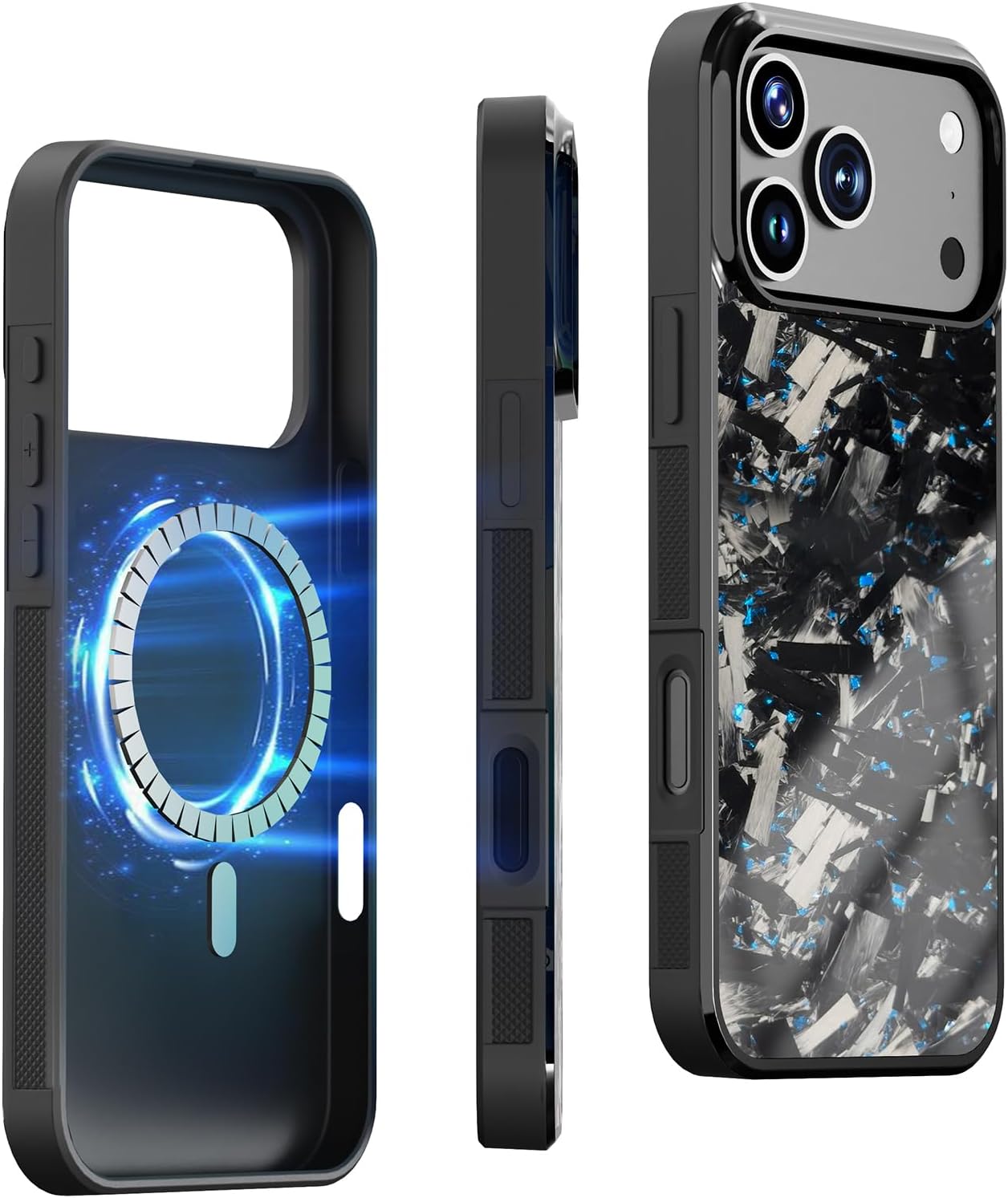molzar Grip Series for iPhone 17 Pro Max Case with Real Forged Carbon Fiber, Grippy Edges Design, Built-in Magnets, Compatible with MagSafe Chargers and Accessories, Glossy Black