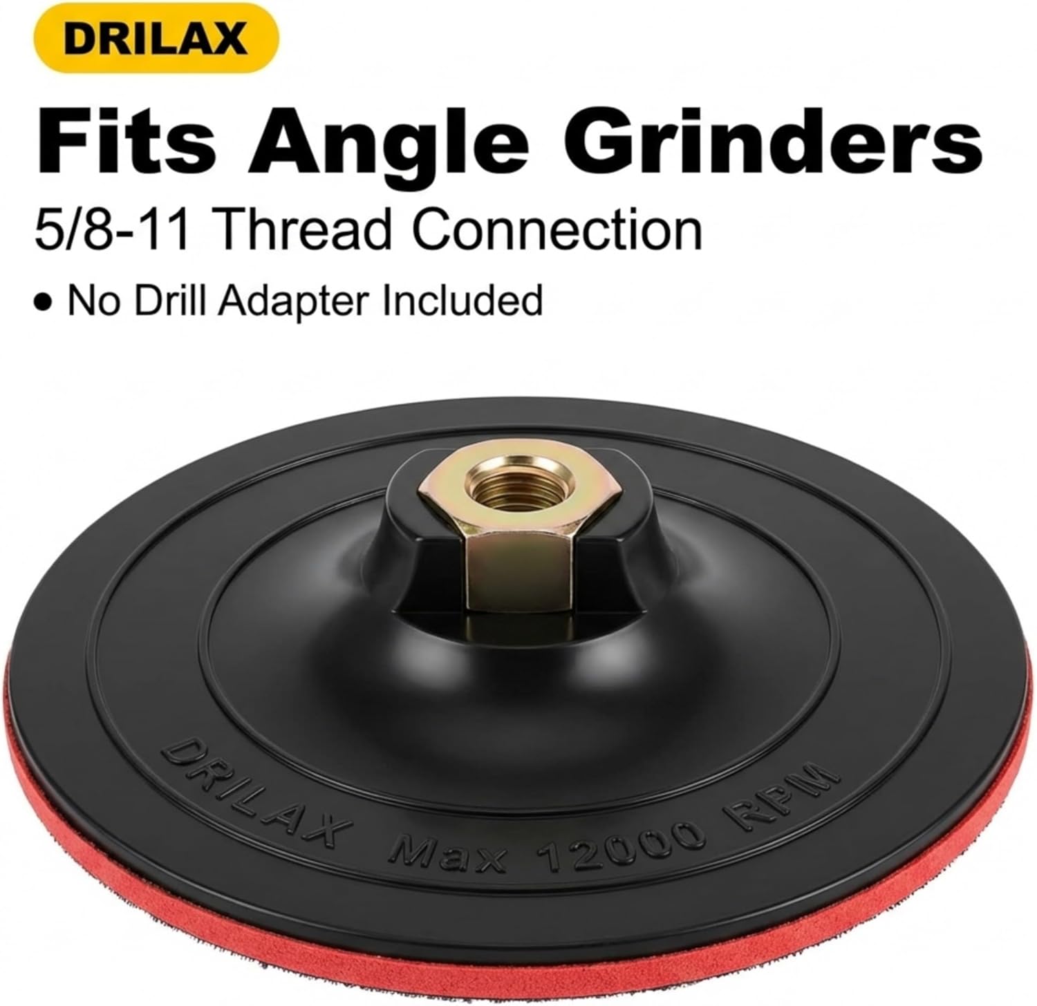 Drilax 5 Inch Hook and Loop Backing Pad | Rigid, Low-Profile Design with Wrench Mounts | 5/8"-11 Thread for Flat Surface Grinding, Sanding & Polishing | Fits Dewalt & Other Tools