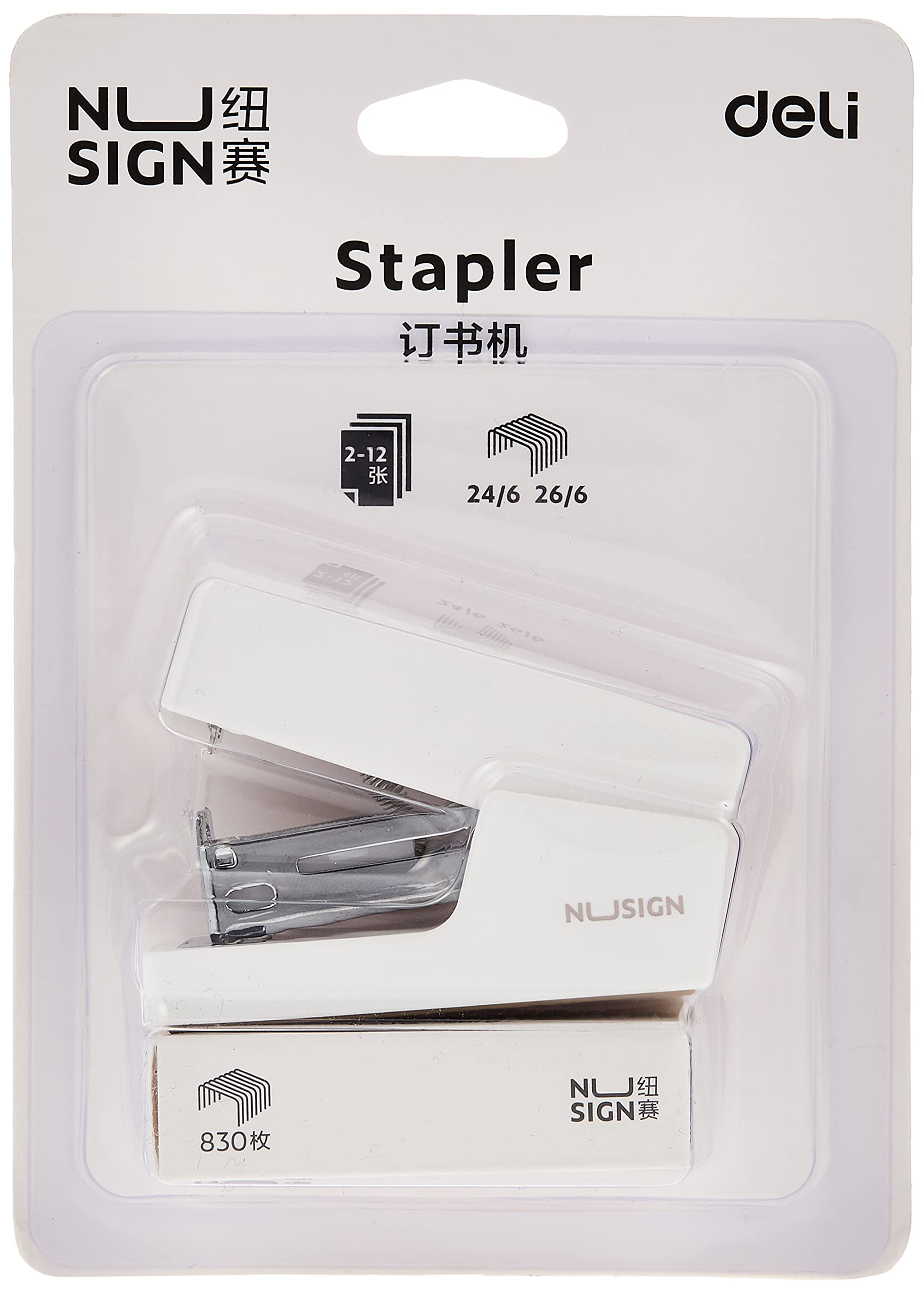 Nusign 24/6 & 26/6 12 Sheets Stapler, White
