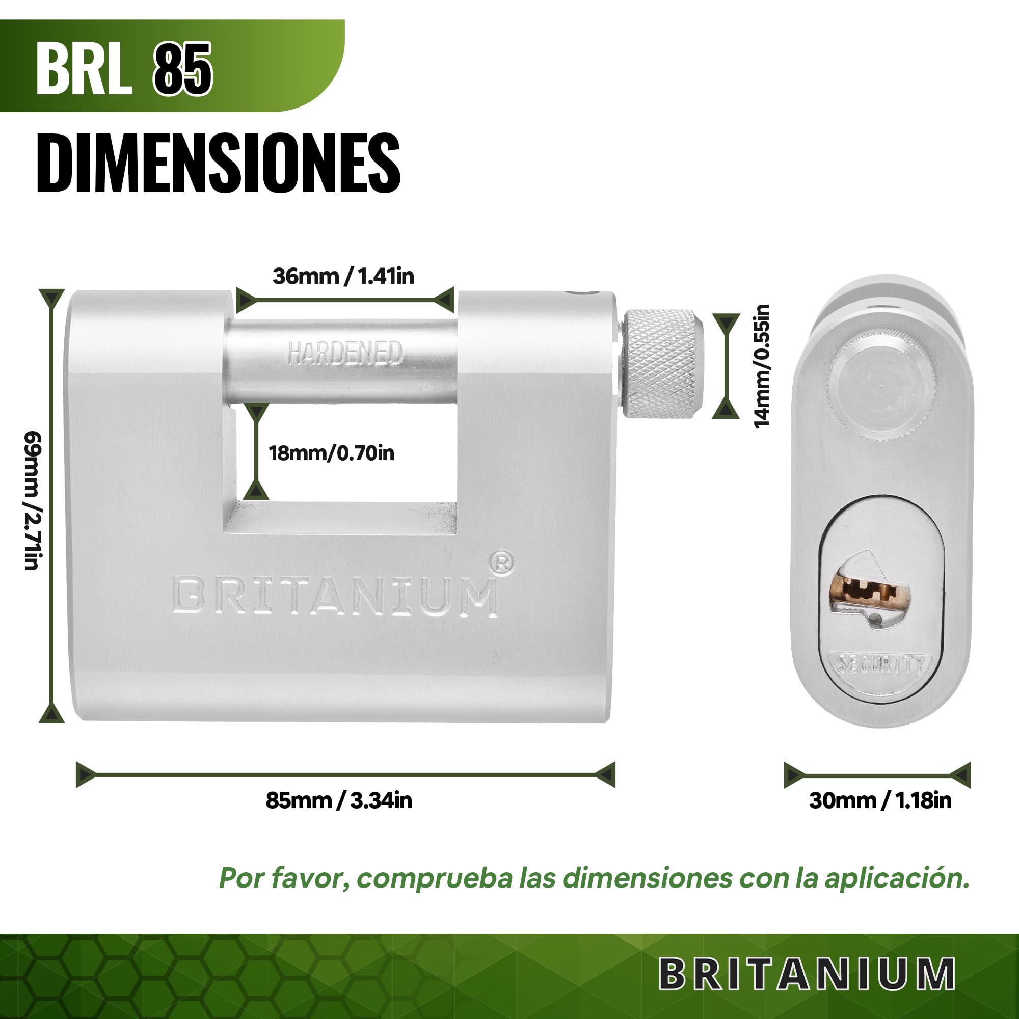 BRL85 Candado de Seguridad Blindado de Alta Seguridad. Cerradura para Contenedor. Cilindro de Seguridad Antitaladro y Resistente. Candados para Puertas, Motos, Cobertizos y Garajes
