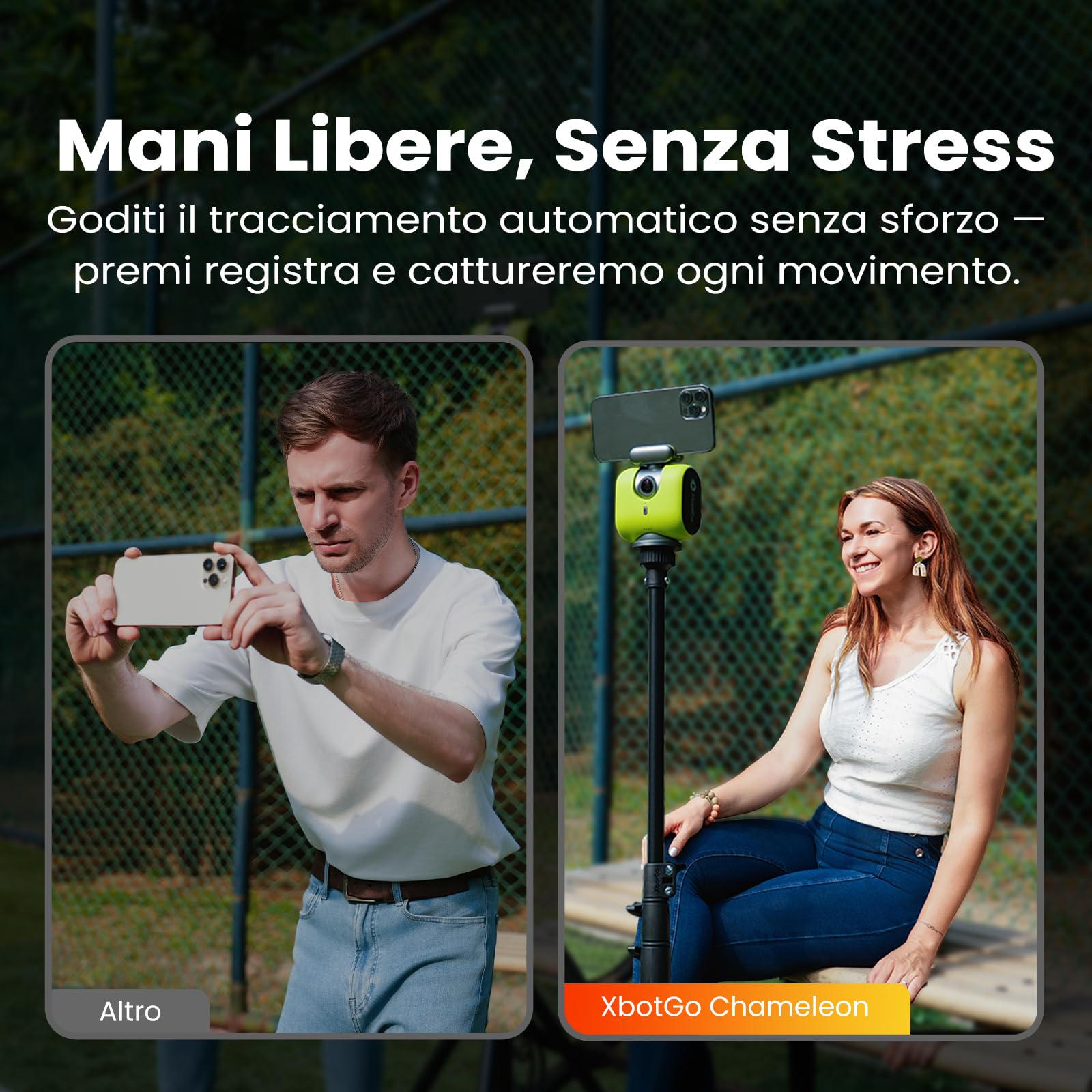 XbotGo Chameleon Action Cam 4K 60FPS - Monitoraggio Del Calcio E Registrazione Del Basket Per Gli Action Cam Per Sport Di Squadra, Live Streaming, Compatibile con iOS E Android (Grafite Lava)