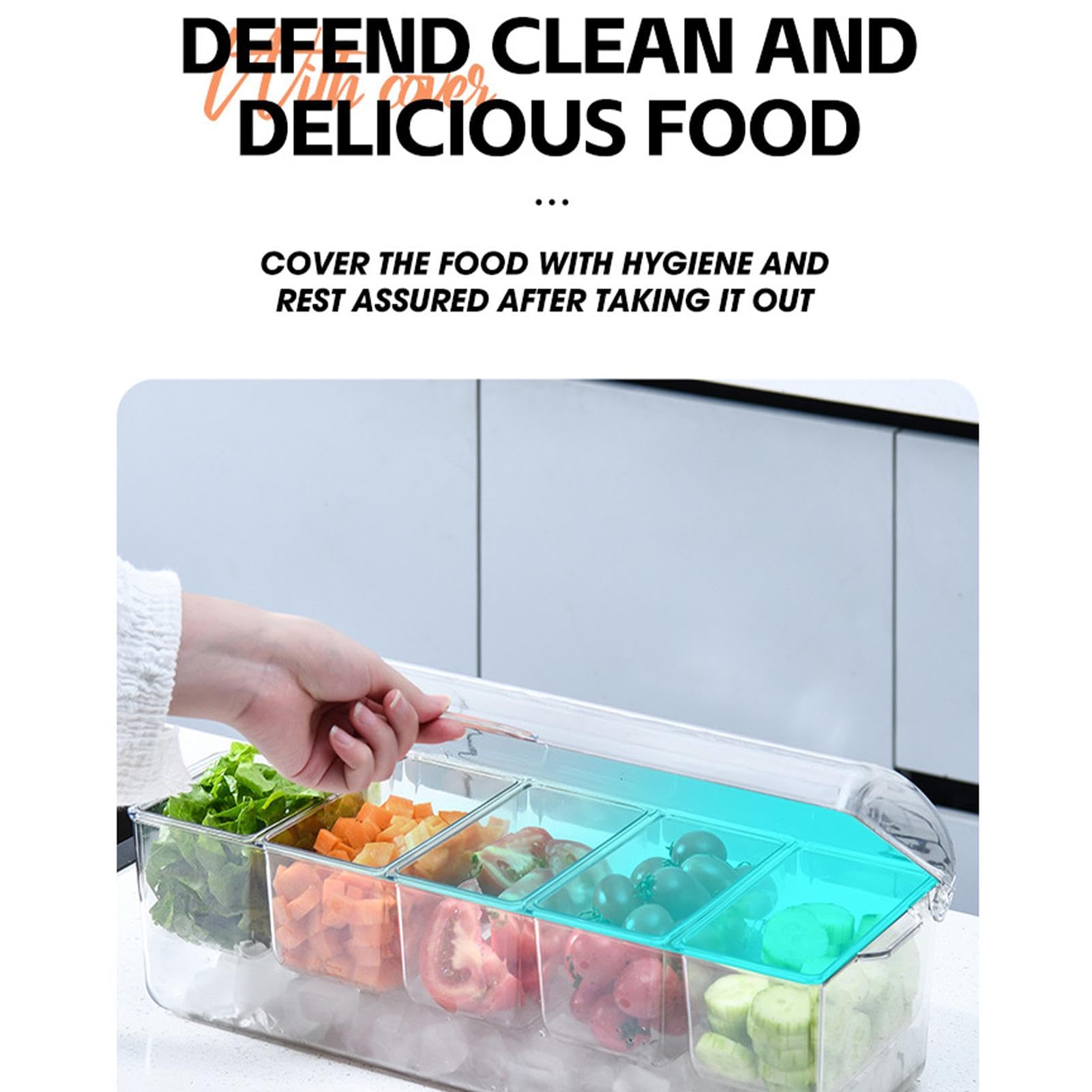 Chilled Snack Nizer – Dispensador de salsas enfriadas en hielo, bandeja de especias con tapa, recipiente refrigerado para especias, salsa fría para fiestas, barbacoas y reuniones