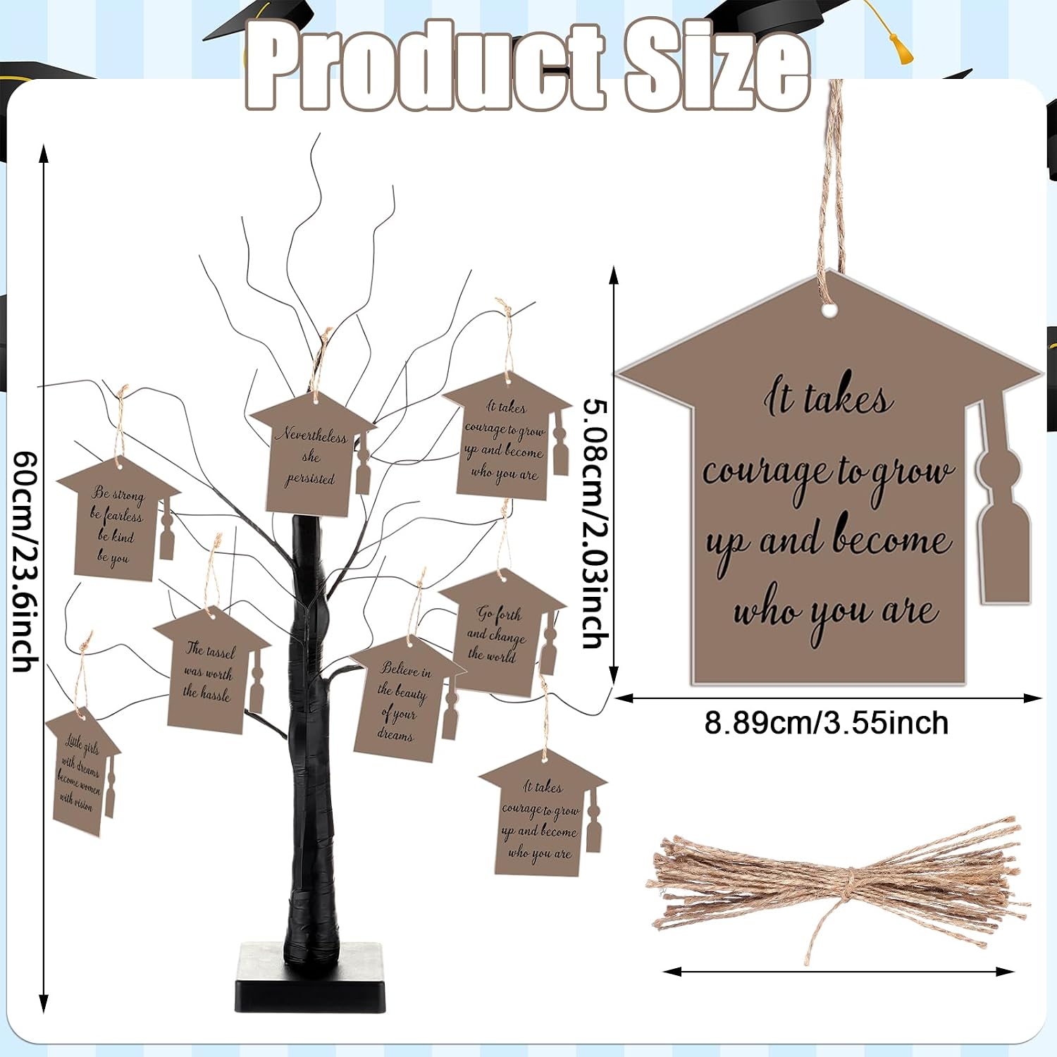 36 Sets 2026 Graduation Girl Wish and Advice Cards with Wishing Tree Set Grad Inspirational Quote Tag Centerpiece with Rope Graduation Gift for High College Grad Party Favor Supplies image 2