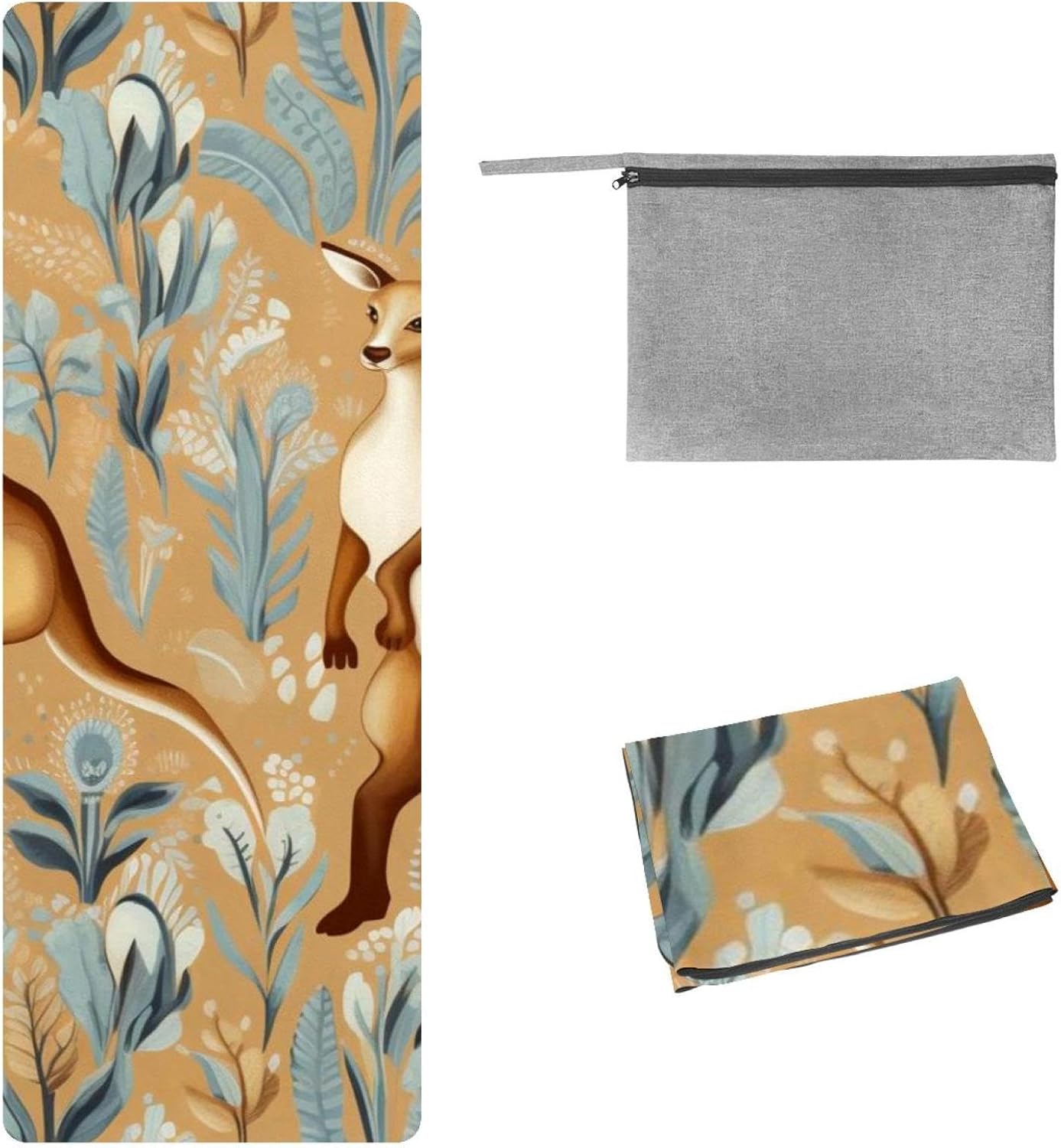 Yoga Towel, Kangaroo Pattern Non Slip Sweat Absorbent Hot Yoga Mat Towel for Hot Yoga, Pilates and Fitness - 72.8" x 26.8"