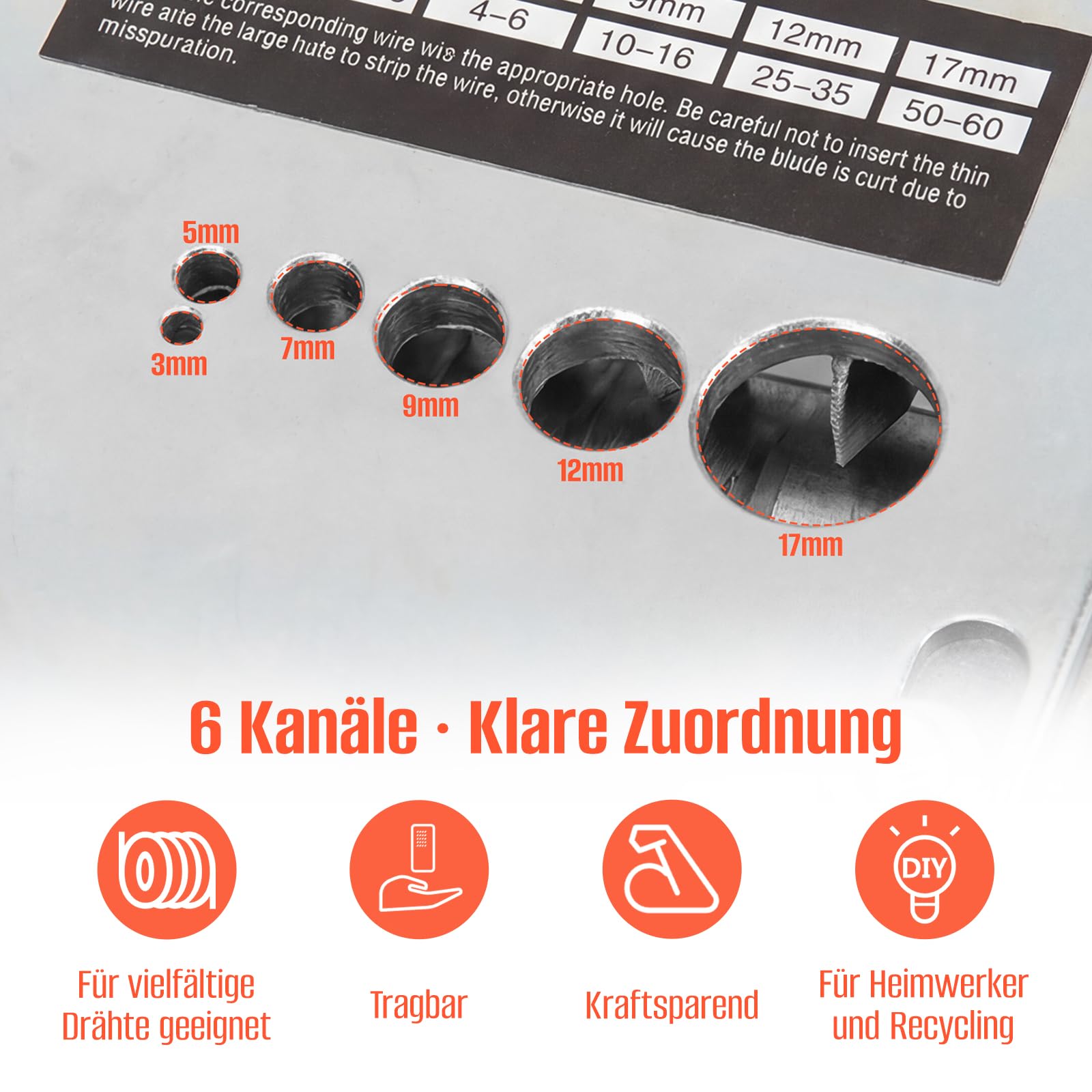Máquina pelacables con 6 canales y 5 cuchillas, pelacables manual, diámetro de 3 a 17 mm, pelacables