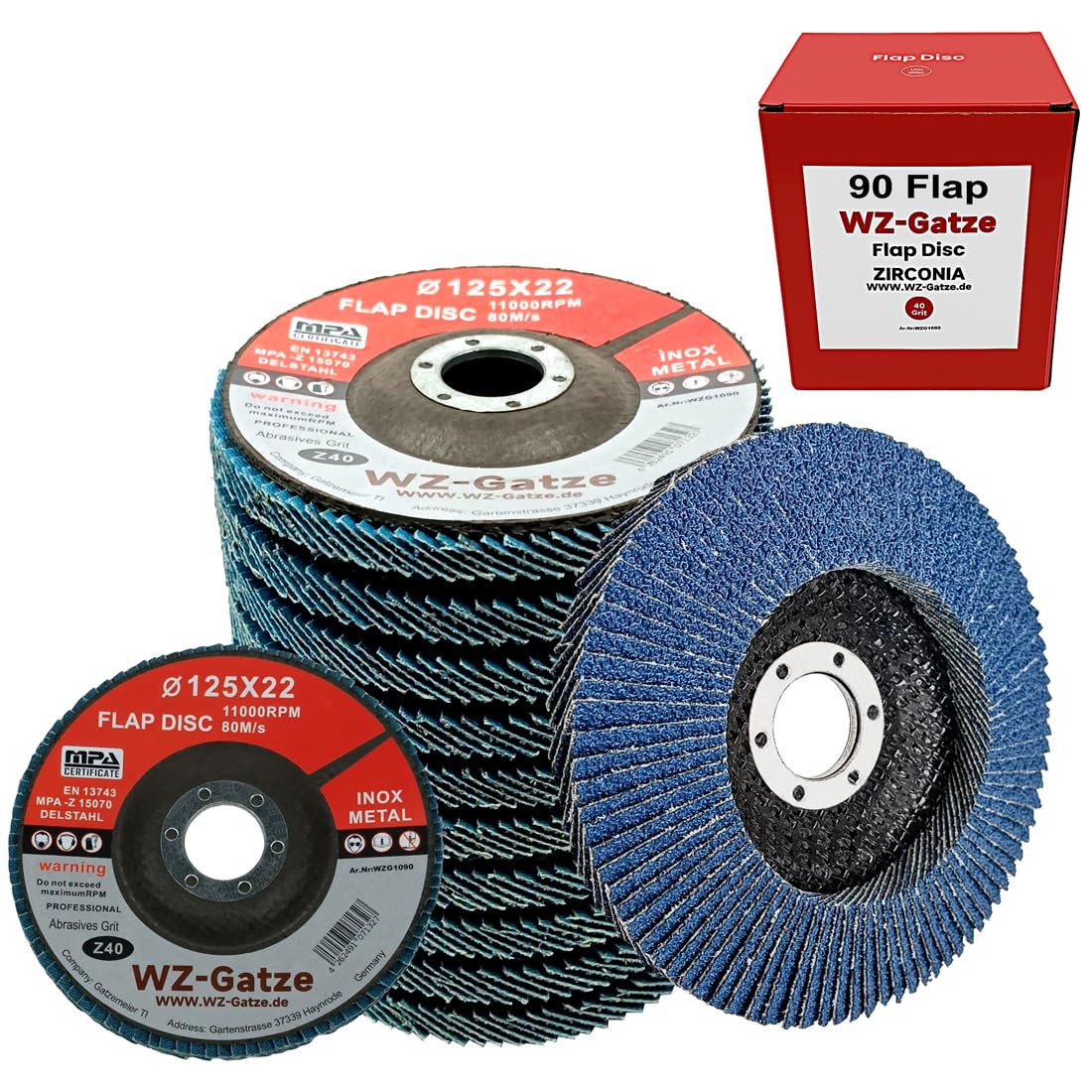 50x Profi Fächerscheibe 125mm K40 INOX Blau 90 Lamellen Extra Dick