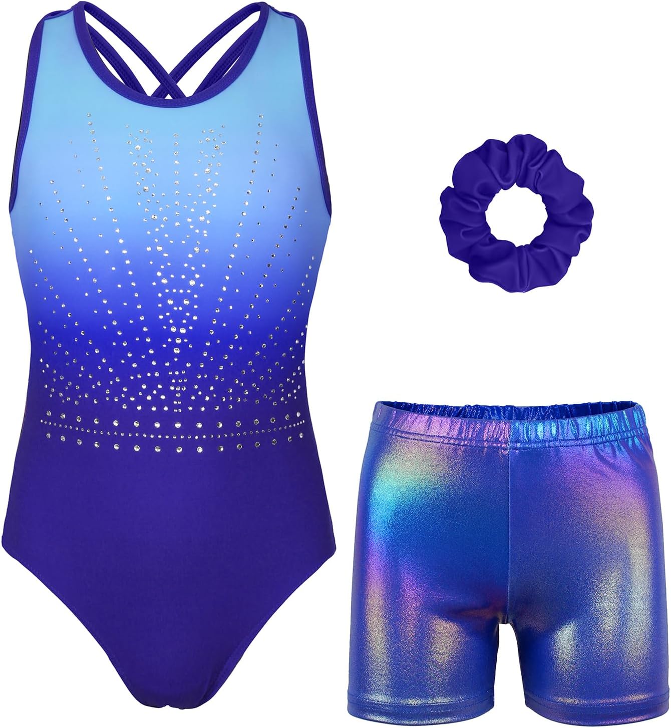 MODAFANS Gymnastics Leotards for Girls Sparkly Ballet Dance Unitards Biketards Tumbling Shorts Cross Back Activewear
