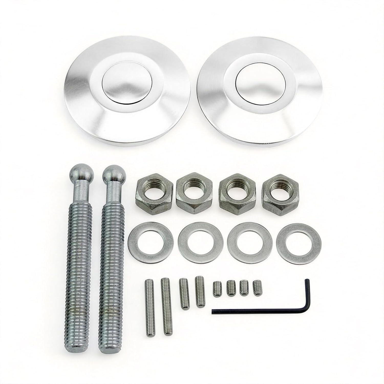 Riloer Universal Quick Latch Hood Pins Kit, 2.44" Diameter Push Button Release Lock, Aluminum Heavy Duty Hood Lock for Car Truck SUV, 21 pcs Complete Set with Installation Tools (Silver)