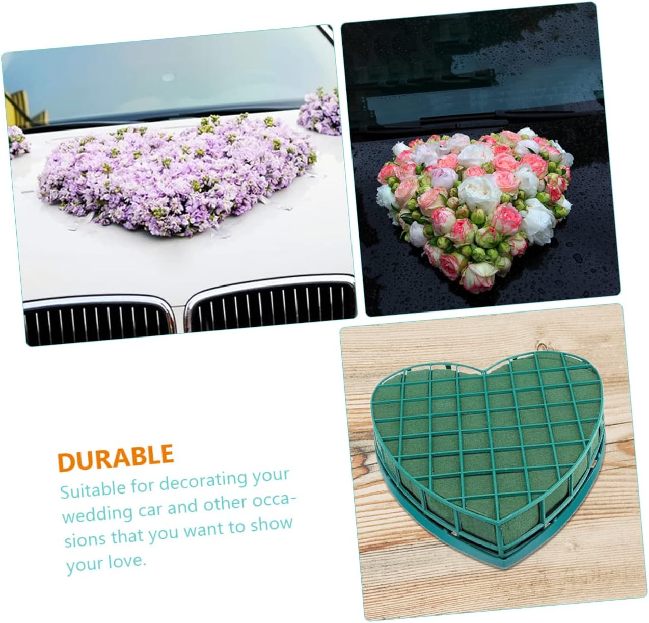 2pcs Heart-Shaped Flower Mud Wet Dry Flower Foam Casket Flowers Fresh Bouquet Large Floral Foam Blocks Suction Cups Decor Flower Green Mud Bubble Flower Foam Phenolic Wedding Car