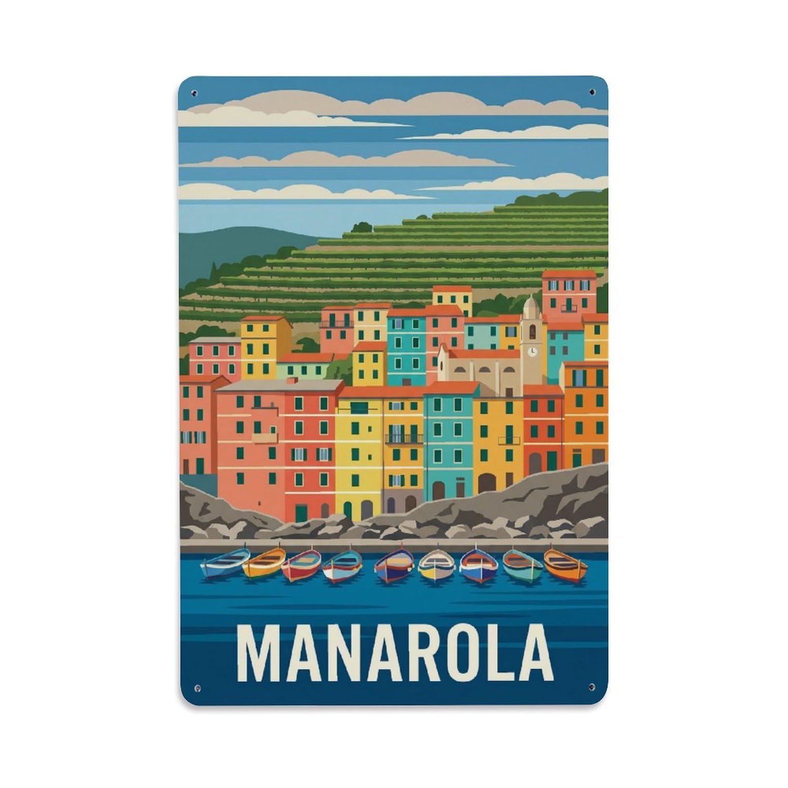 Huiyhb 8X12inch(20X30cm) Vintage Travel Manarola Italy Horizontal Metal Tin Sign