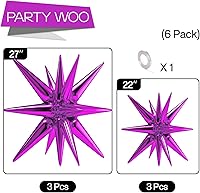 Vista 3 de PartyWoo 6 globos de estrella rosa rosa, globos de una pieza de 14 puntas en explosión, globos de explosión de estrella de 27 y 22 pulgadas