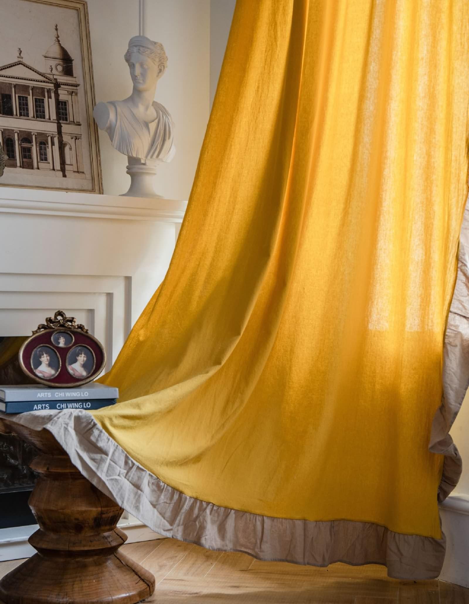 Rideaux opaques salon pour bloquer les vis-à-vis en coton jaune Beydodo