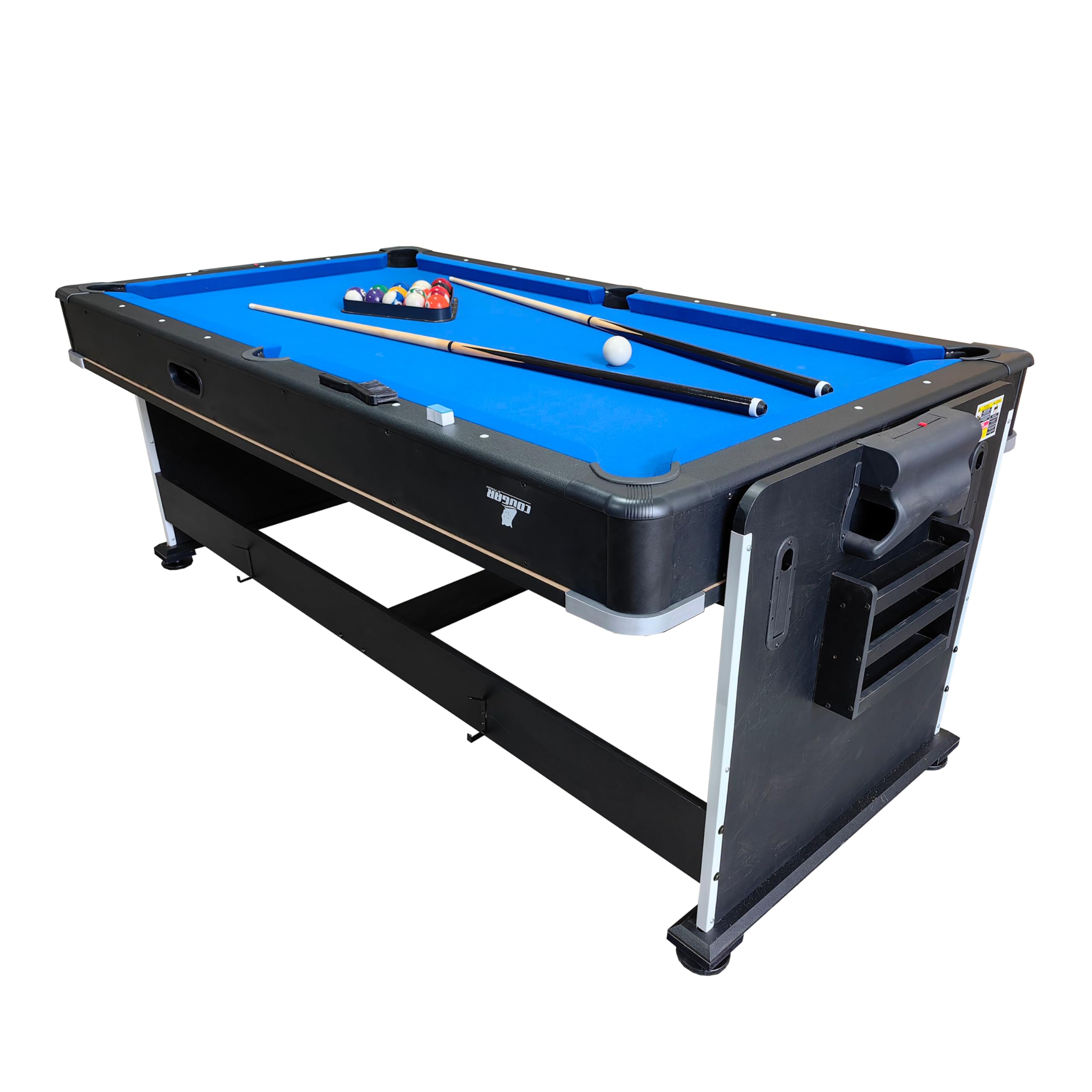 Cougar 4-in-1 Multi Spieltisch in Schwarz | Multi funktions Spieltisch inkl. Zubehör | Multigame/Multispieltisch | Tischtennis, Pusch Hockey, Billardtisch & Esstisch
