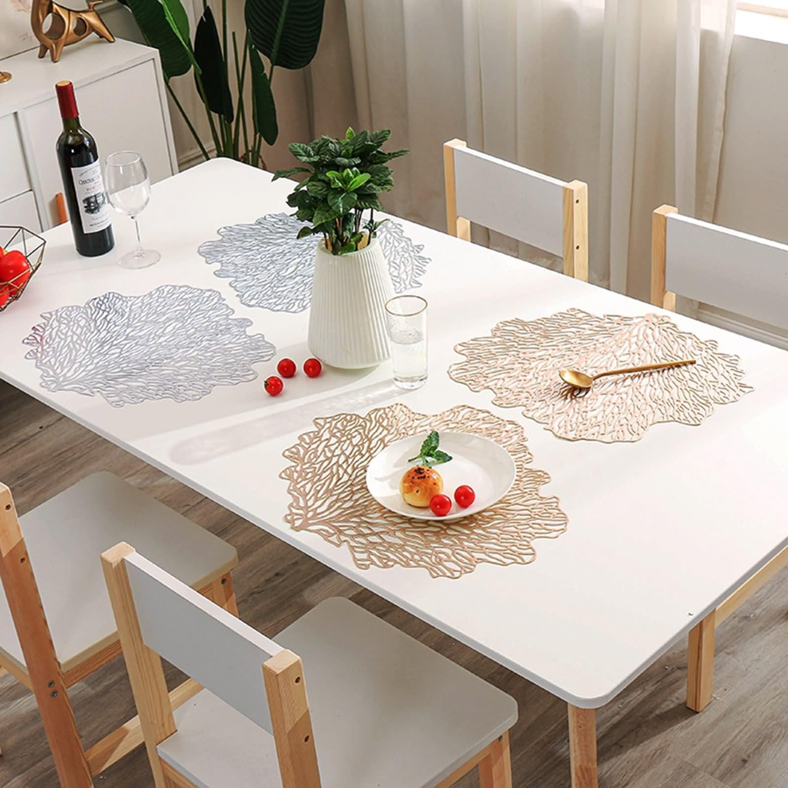 Set di 6 tovagliette moderne 45,7 x 38,1 cm con albero cavo in PVC oro per sala da pranzo, cucina, feste