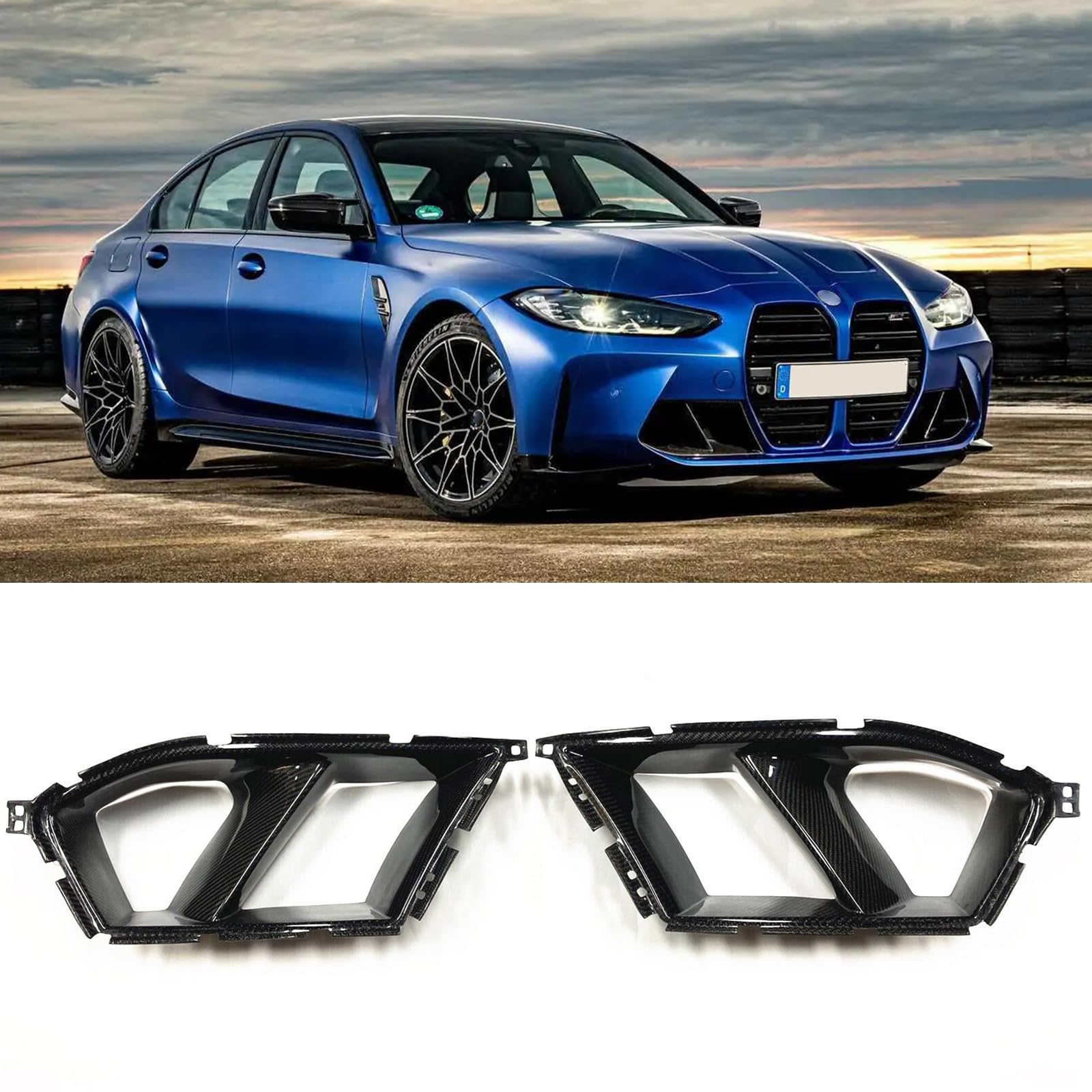 2PCS CSL Style Front Bumper Air Vent Cover For BMW G80 M3 G82 M4 2021-2025 Air Duct Decoration Grill Trim Fog Light Cover (Carbon Fiber Style)