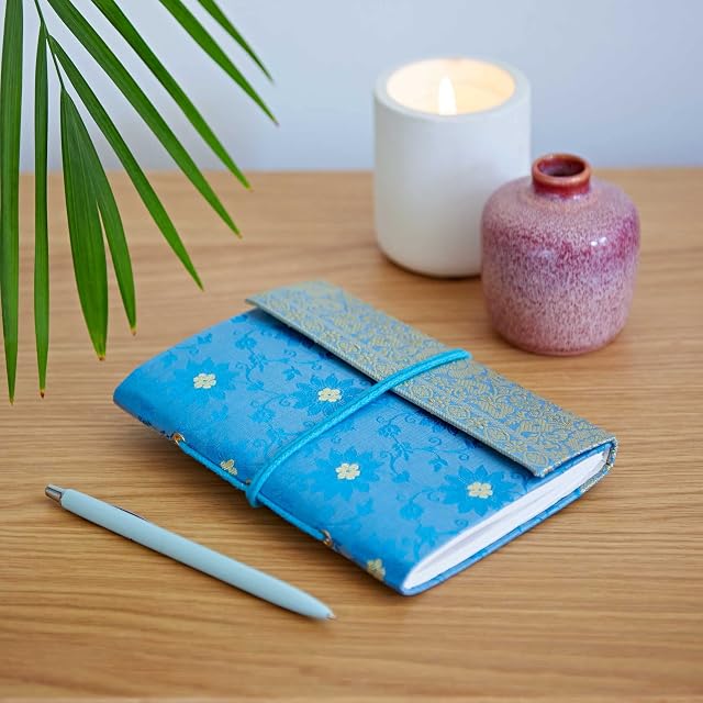 Paper High Handmade Sari Notebook - Medium 11 x 16cm - Blue - Unlined Recycled Paper - Pocket Notebook and Diary - Indian Stationery Gift