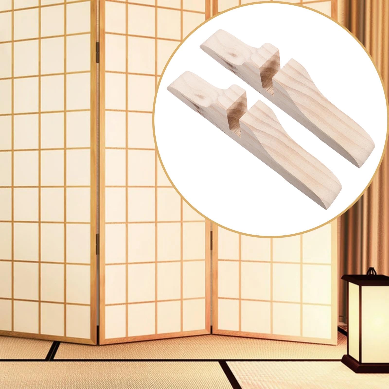 2 Pieces Privacy Screen Holder Moving Door Cut Off Wooden Room Divider Stand Wood Color-image-34