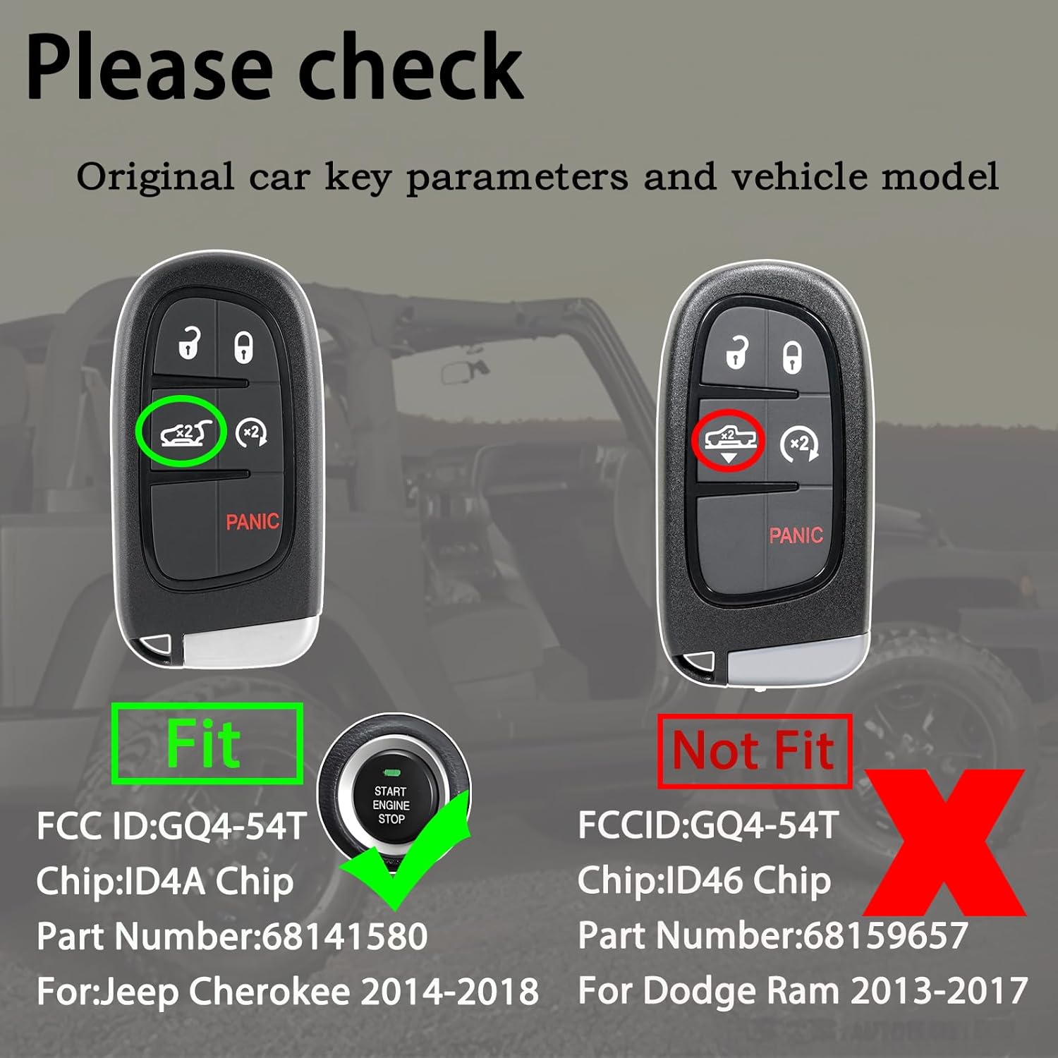 GQ4-54T DIY Key Fob Replacement kit with OBD Tool for Jeep Cherokee 2014 2015 2016 2017 2018 Keyless Entry Remote