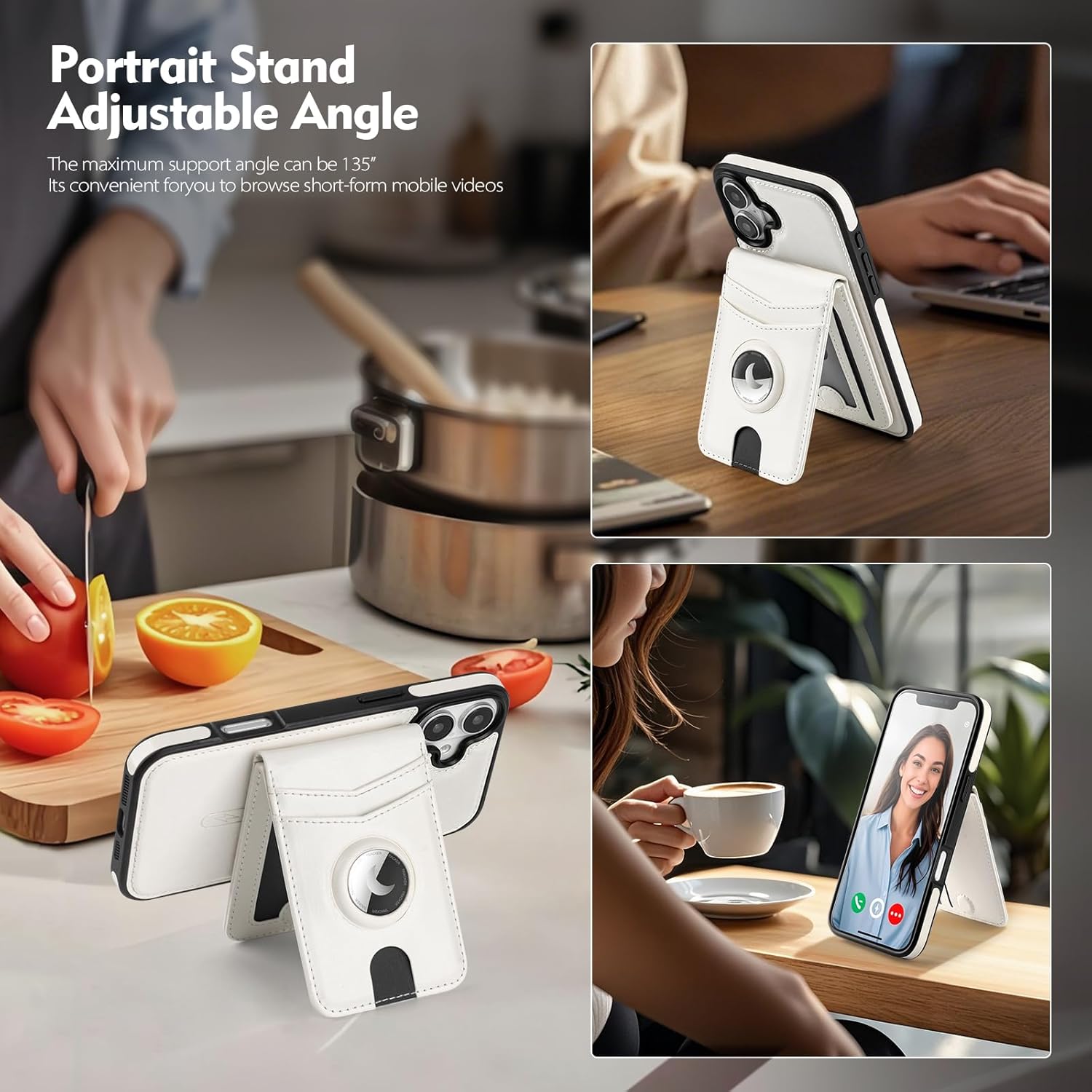 Compatible with MagSafe iPhone 17 Case Wallet with AirTag Holder,2 in 1 PU Leather Magnetic Detachable RFID Blocking Credit Card Holder Flip Cover Kickstand for Men Women,White - Image 5