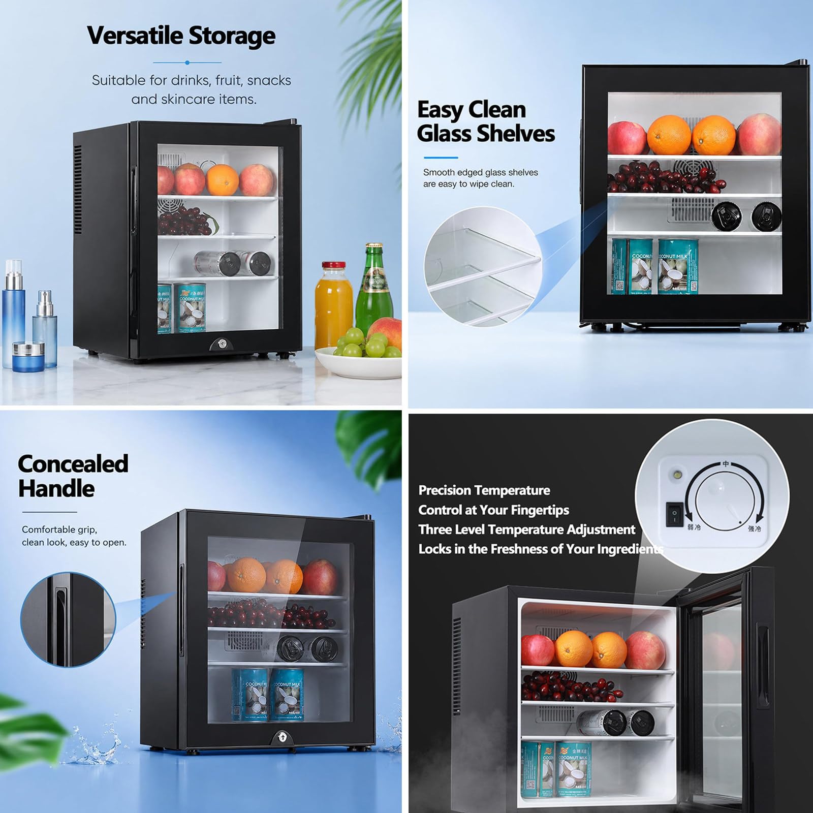 Congélateur Vertical 55W Serrure, congélateur Compact Une Porte 30L | Acier inoxydable, 28 db, plage température 8-15 °c ; mini-réfrigérateur comptoir pour chambre d'étudiant ou appartement.