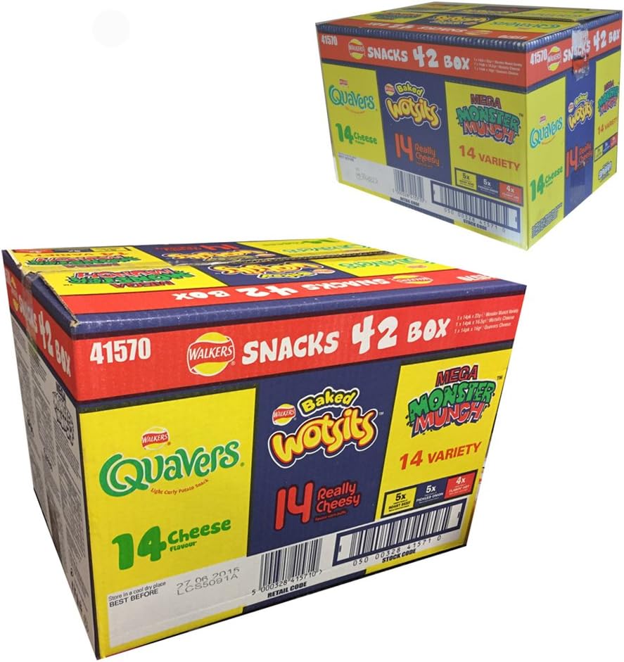 Walkers Snack 42 Pack Variety Crisp Box - WOTSITS QUAVERS Monster Munch