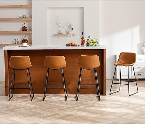 Miniatura 139 de HeuGah Juego de 4 taburetes de bar de piel sintética, sillas de bar de 26 pulgadas con respaldo, taburete de mostrador moderno para isla de cocina