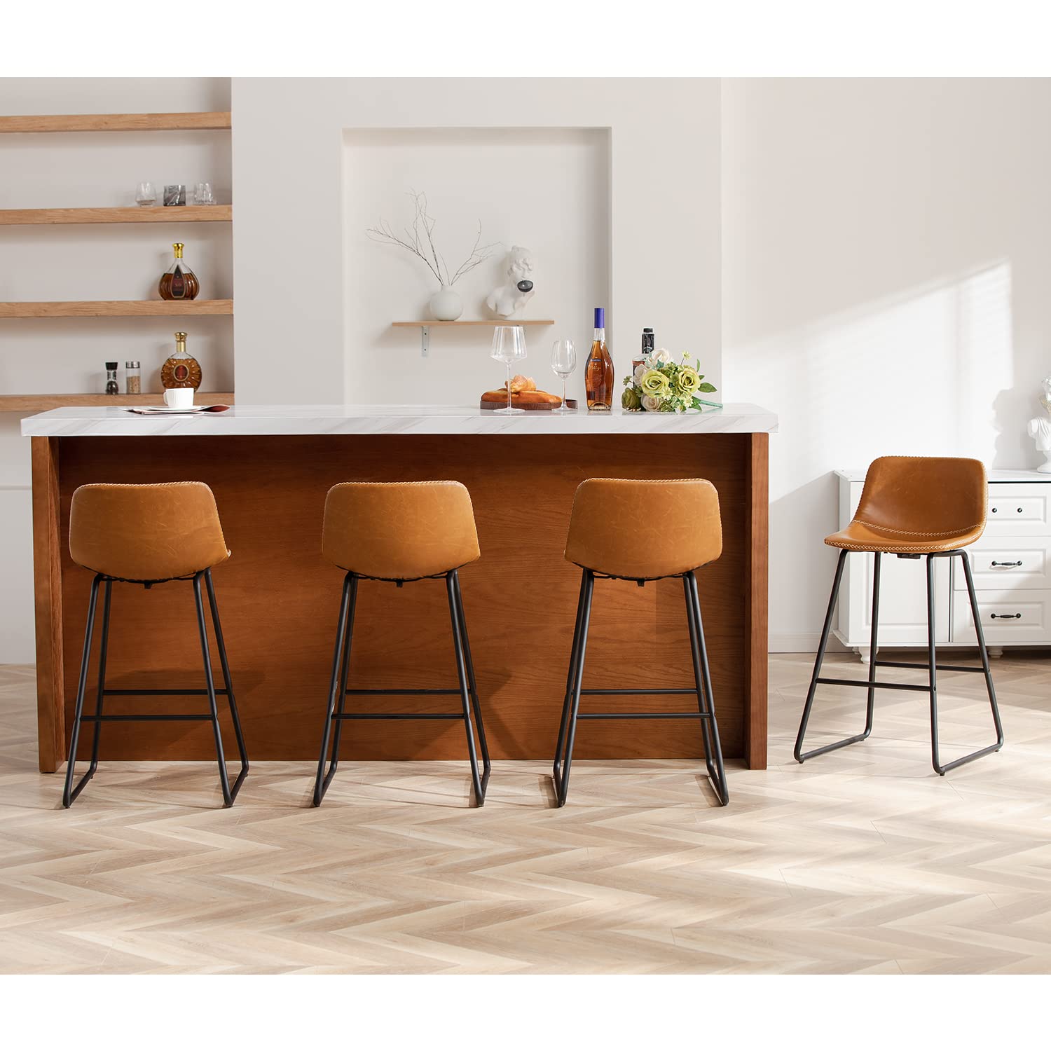 heugah counter height bar stools set of 4, counter stools with backs, modern bar stools for kitchen island, bar stool 26 inch seat height