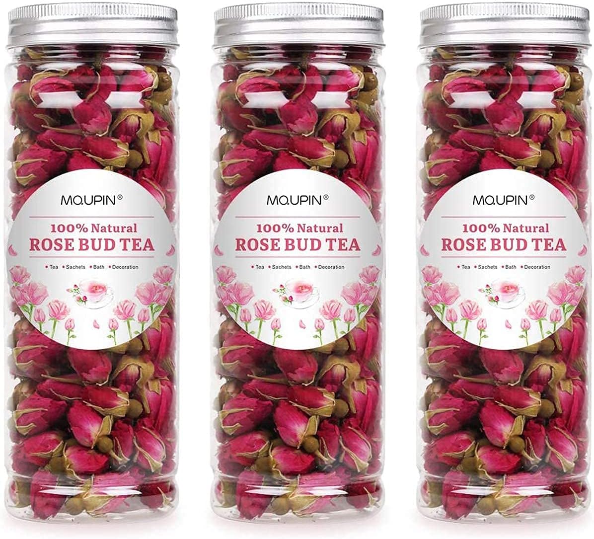 MQUPIN Rose Bud Tea Dried Red Rose-100% Natural Pure Flower Edible Buds Tea Culinary Food Grade Red Rosebud for Drinking DIY Gift (250g/3Packs)