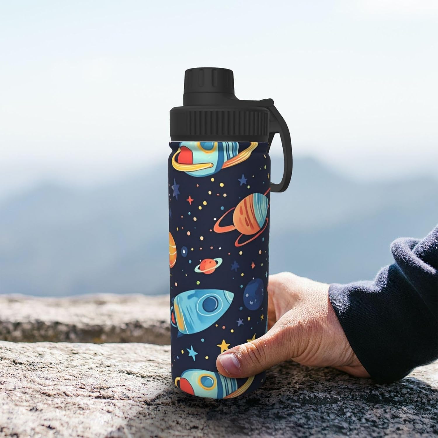 Space Cartoon Sports Water Bottles Stainless Steel 18OZ for Outdoor Sport Travel Gym
