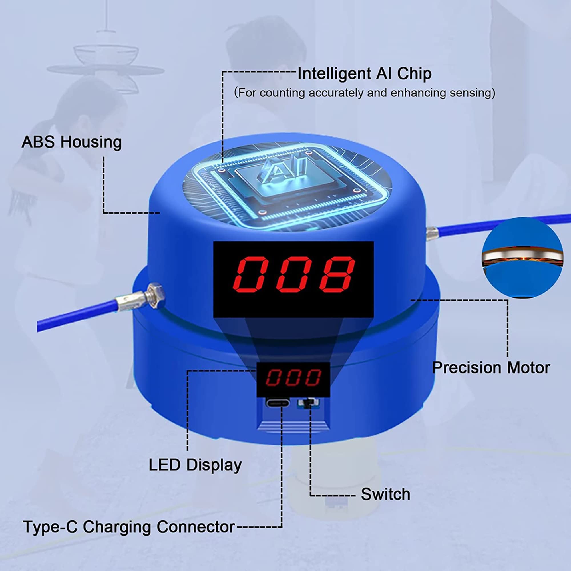 Smart Jump Rope Machine - Corda elettronica per saltare per donne, uomini, ragazzi e ragazze, regolabile con telecomando, 10 impostazioni di velocità, contatore di salti, ricaricabile