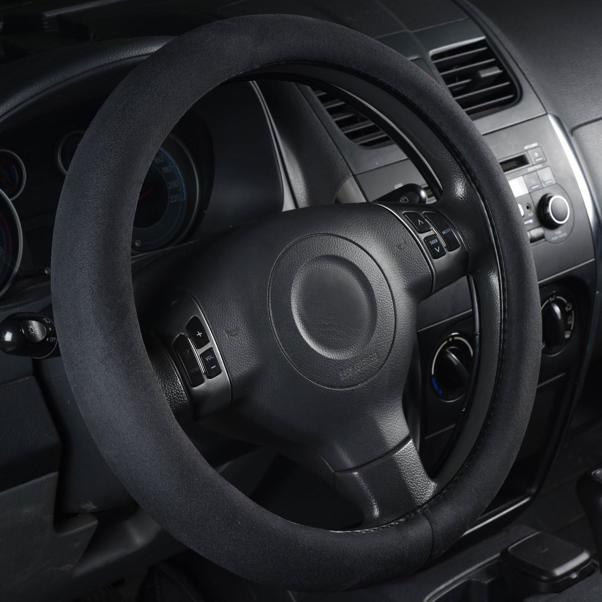 CAR Pass Black Faux Suede 14.5-15 Inch Memory Foam Steering Wheel Covers Breathable Anti-Slip Odorless Steering Wheel Universal Fit for Men Women