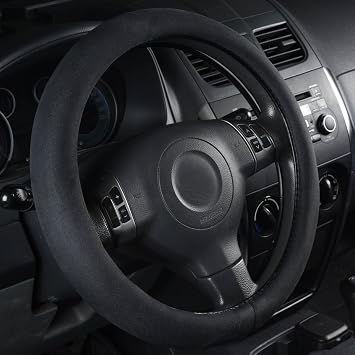 CAR Pass Black Faux Suede 14.5-15 Inch Memory Foam Steering Wheel Covers Breathable Anti-Slip Odorless Steering Wheel Universal Fit for Men Women