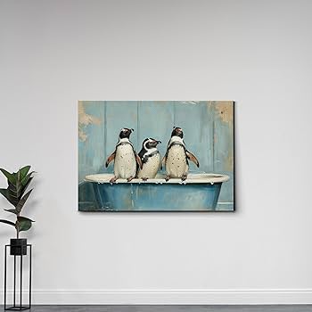 Amazon.com: Penguins in Vintage Bathtub, Eclectic Blue Style