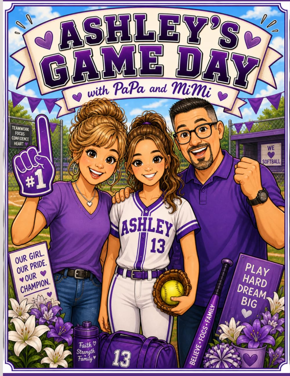 Ashley's Game Day with PaPa and MiMi: A Cute and Motivational Fastpitch Softball Coloring Book for Teens, Athletes, Players, and Softball Families