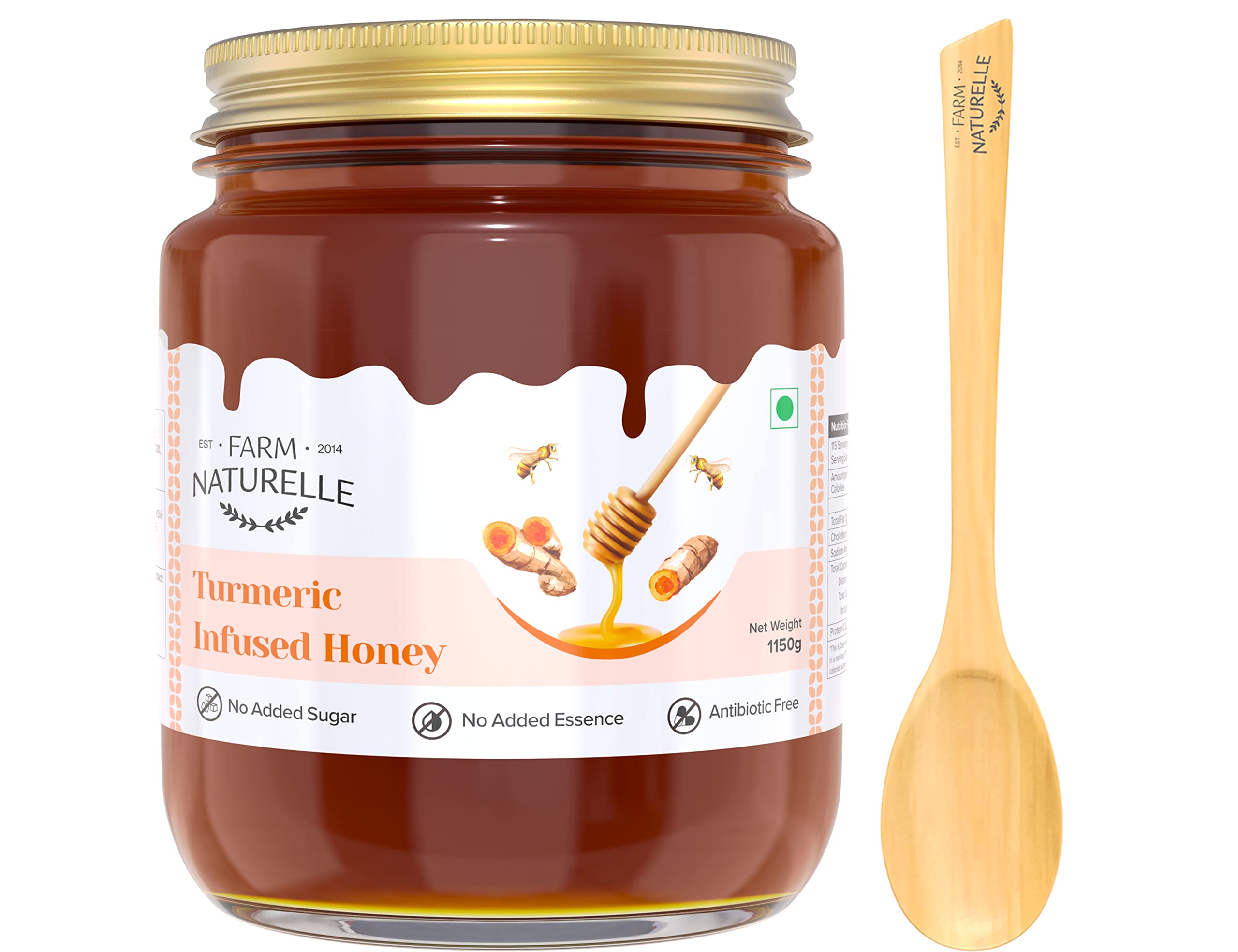 Farm Naturelle - Pure Turmeric Infused in Forest Honey |1kg+150gm Extra and a Wooden Spoon| Raw Unprocessed Delicious and Ant-oxidant Honey | 100% Pure & Natural Ingredients Honey. (B08G8H5WWF) Amazon Price History, Amazon Price Tracker