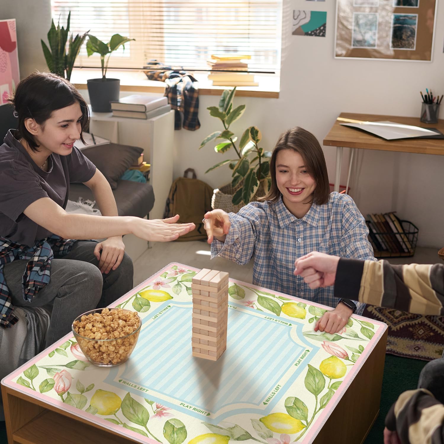 WHCHJ Light Blue Striped Lemon Mahjong Mat 31.5 x 31.5 in, Summer Italian Lemon Floral Botanical Anti-Slip Noise-Reducing Mahjong Mat for Table Board, Games Tile Games, Poker and Cards