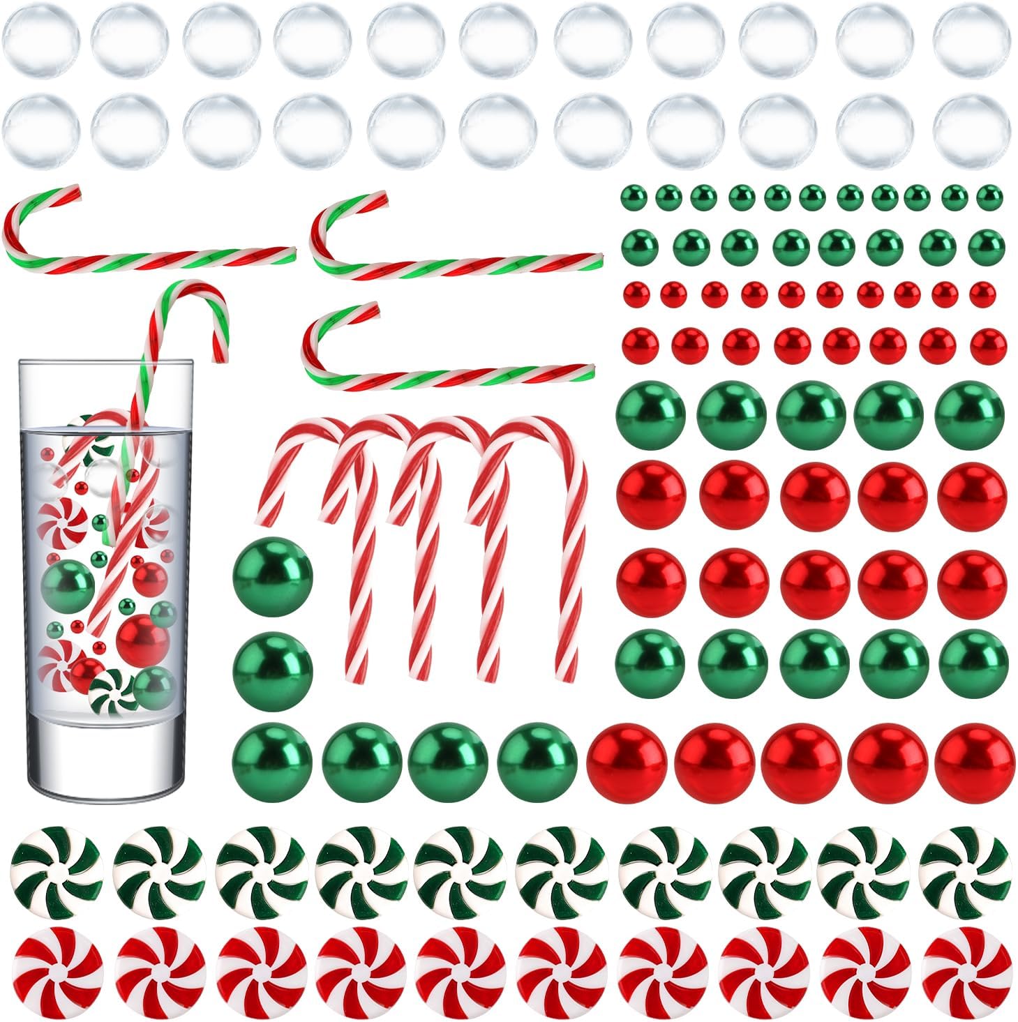 120pcs Christmas Vase Filler, Floating Vase Filler Christmas Christmas Vase Filler Beads Candy Cane Christmas Vase Filler Pearl with 6000pcs Water Gel Beads for Home Dinning Table Decorations