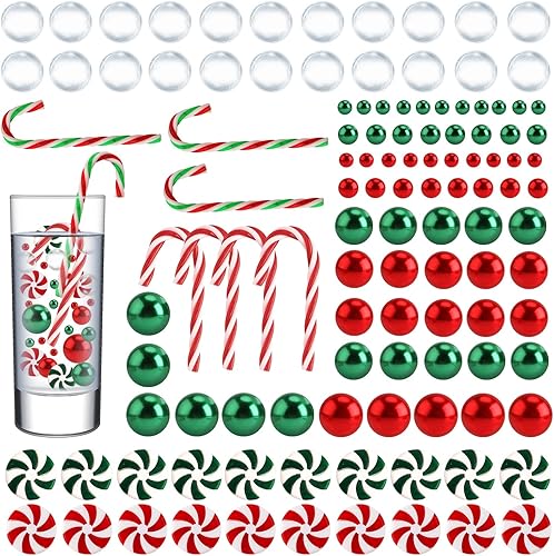 PEUTIER 120 piezas de relleno de jarrón de Navidad, relleno de jarrón flotante, cuentas de relleno de jarrón de Navidad, bastón de caramelo, perlas