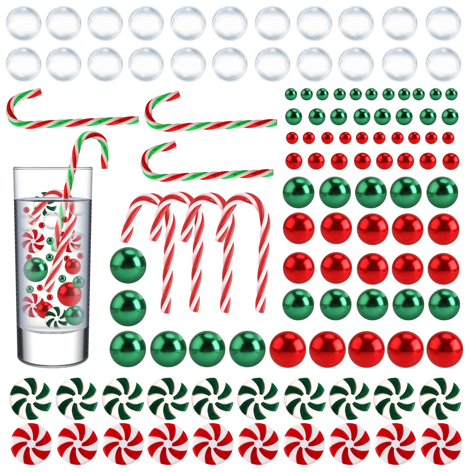 120pcs Christmas Vase Filler, Floating Vase Filler Christmas Christmas Vase Filler Beads Candy Cane Christmas Vase Filler Pearl with 6000pcs Water Gel Beads for Home Dinning Table Decorations