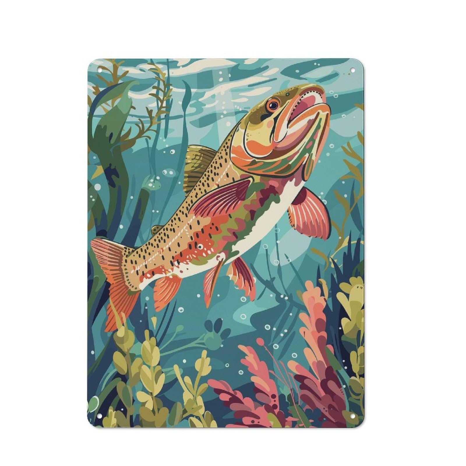 Garage Style Trout in Underwater World Retro Metal Sign 40x30cm, Workshop Wall Decor for Workshop, Basement, Shed Or Games Room