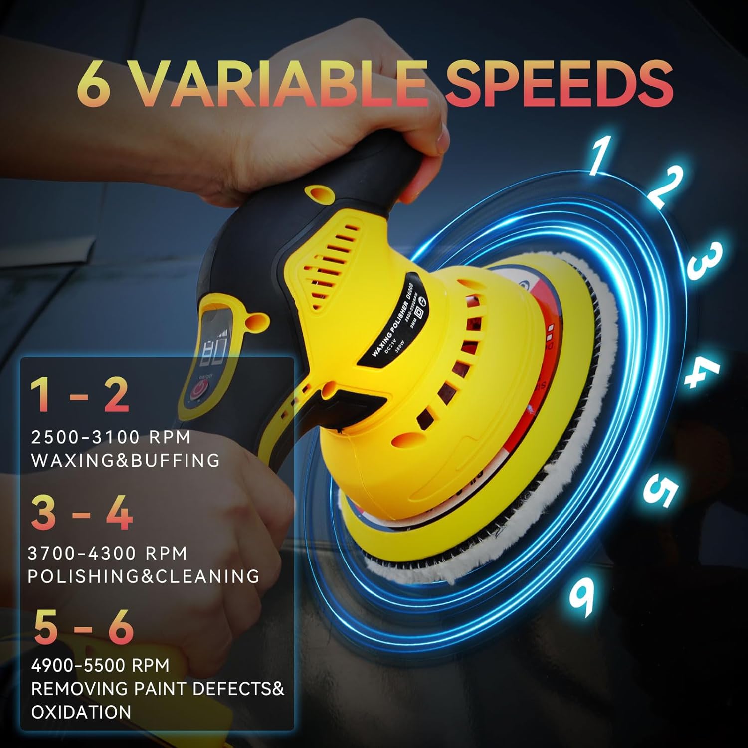 Buffer Polisher Compatible with Dewalt 20V Battery, Cordless 6 Inch Orbital Buffer, Brushless Motor Car Buffer for Boat, Car Polishing and Waxing (Tool Only, NO Battery )