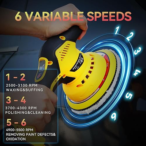 Miniatura 6 de Pulidor de búfer compatible con batería Dewalt de 20 V, amortiguador orbital inalámbrico de 6 pulgadas, amortiguador de automóvil sin escobillas