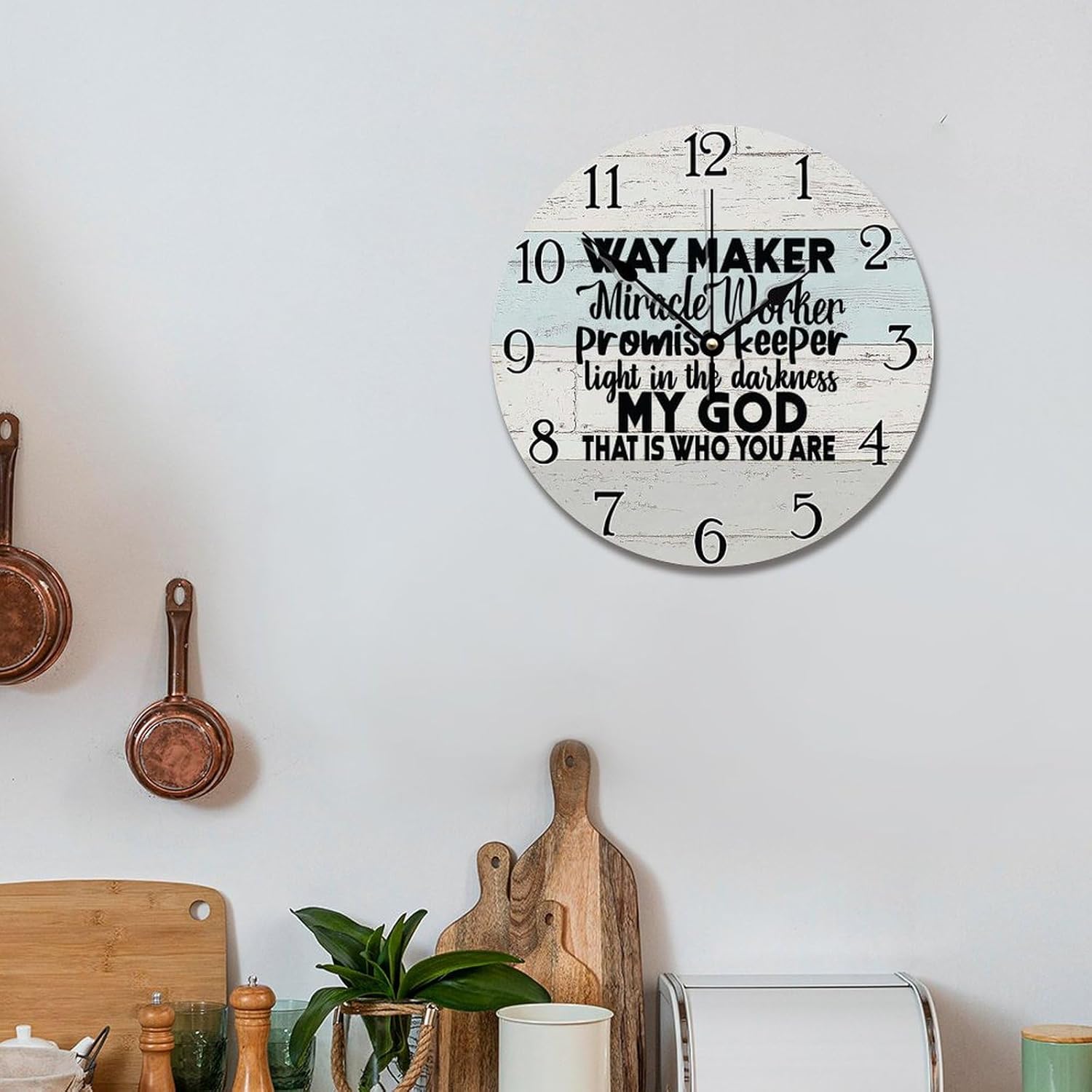 Bible Verse Wall Clock Way Maker Miracle Worker 12 Inch Wall Clocks Battery Operated Clock Silent Non-Ticking Scripture Print Decor for Bedroom Living Room Farmhouse Wall Decor